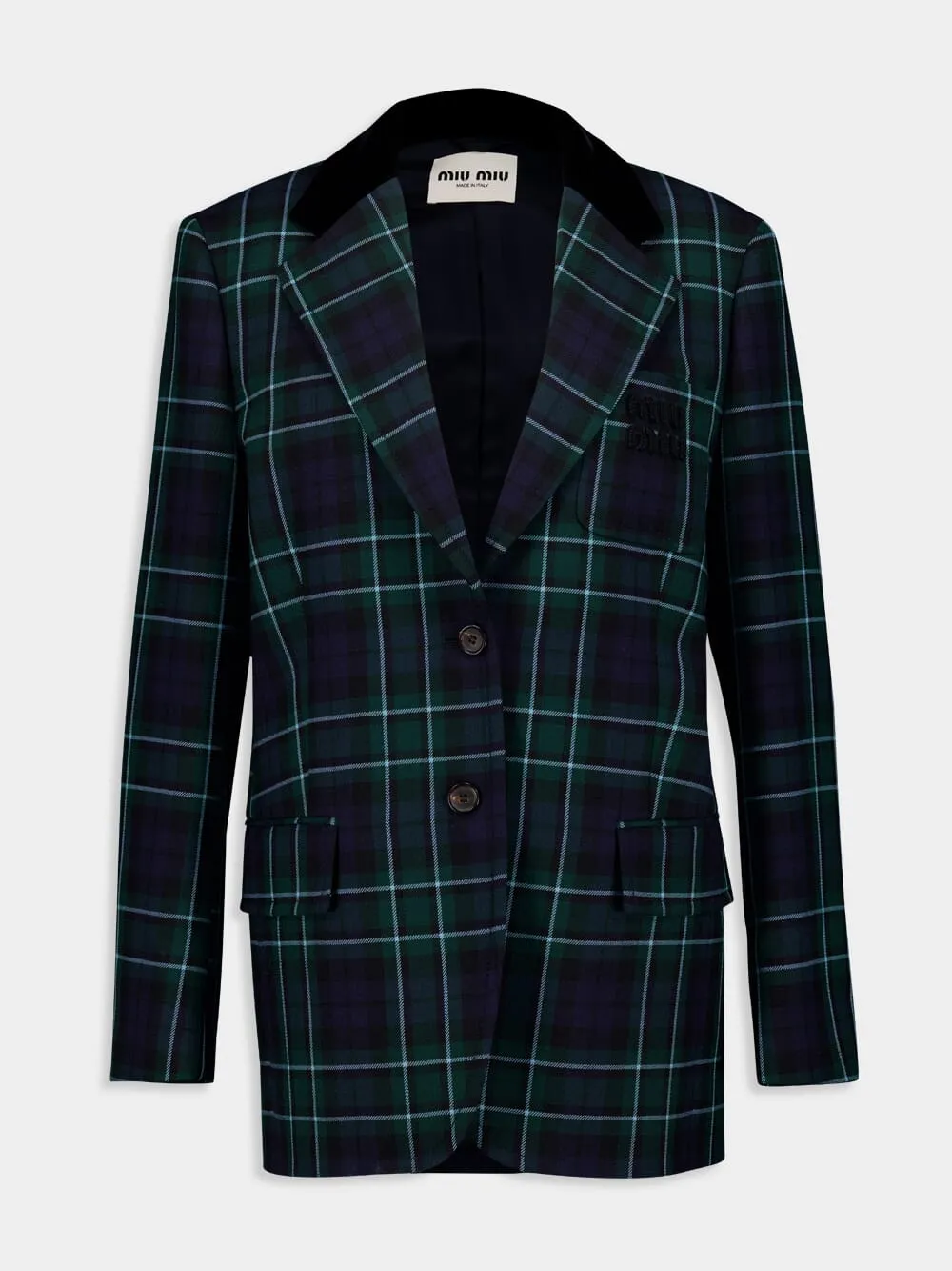 Tartan Wool Single-Breasted Blazer