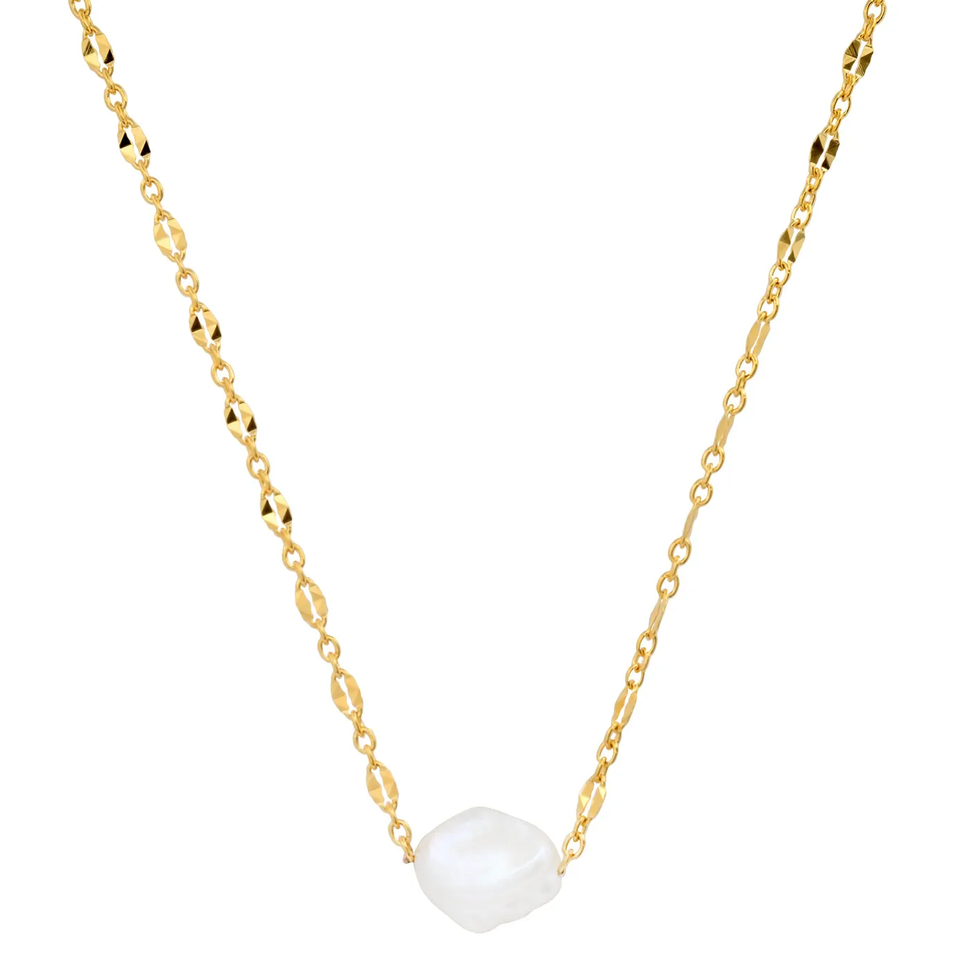 Textured Anchor Chain with Pearl Pendant