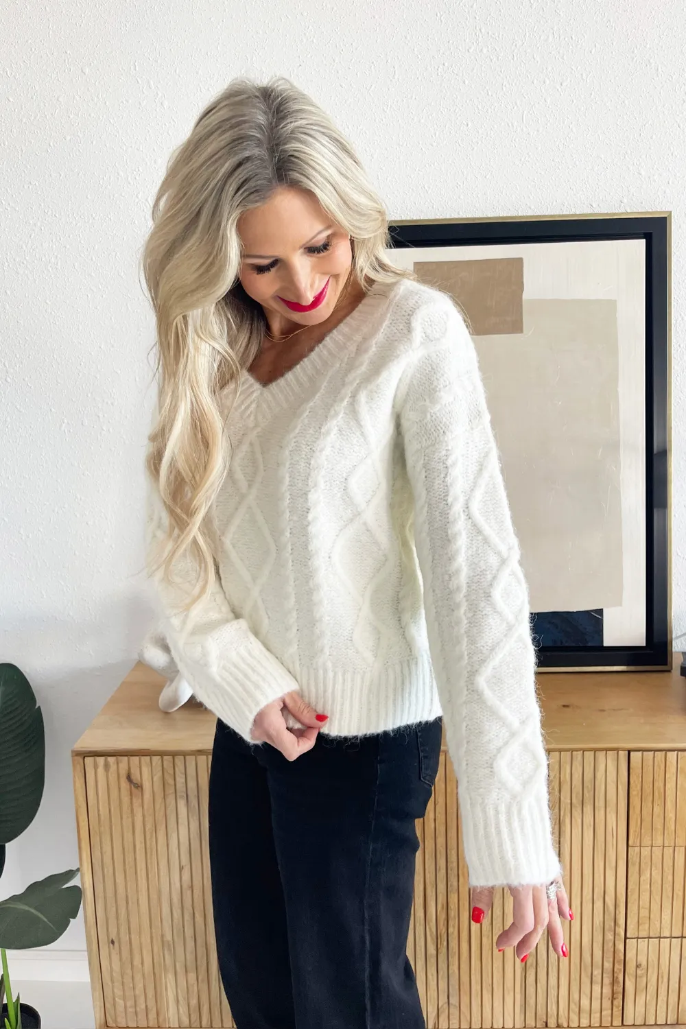 Textured Cable Knit Sweater