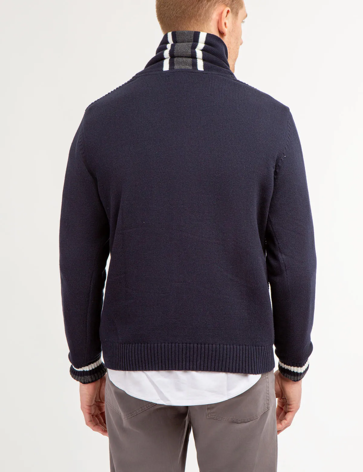 TEXTURED FRONT SHAWL COLLAR SWEATER