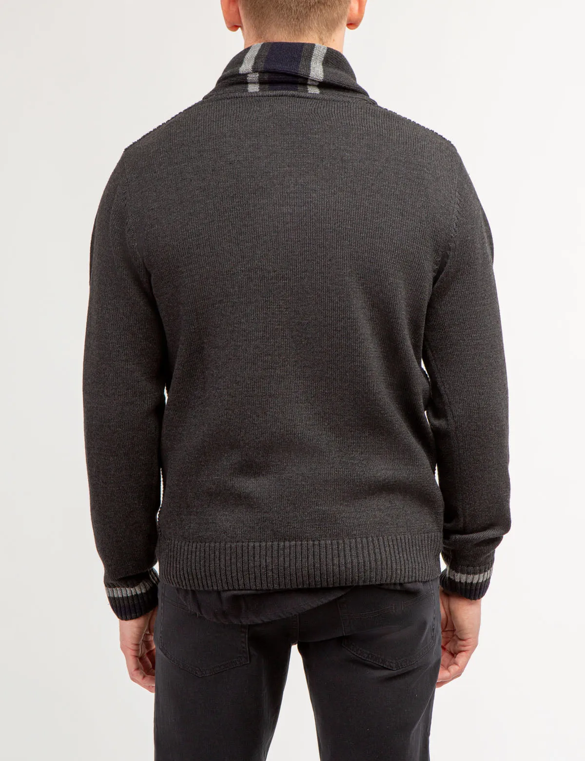 TEXTURED FRONT SHAWL COLLAR SWEATER