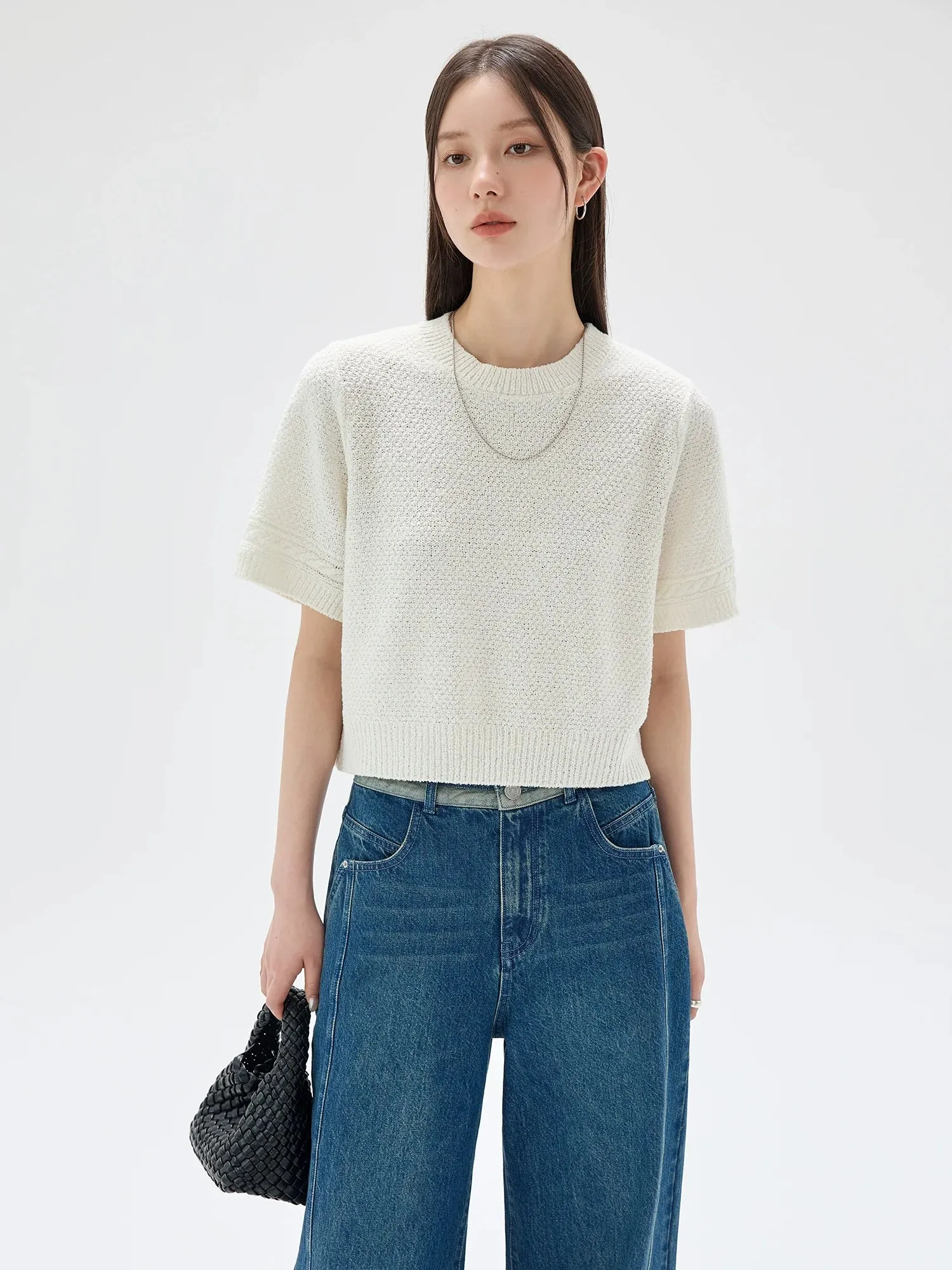 Textured Knit Short-Sleeve Cardigan