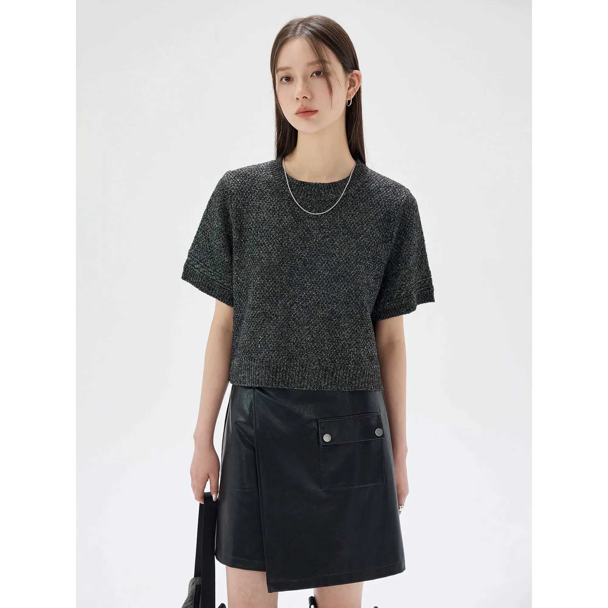 Textured Knit Short-Sleeve Cardigan