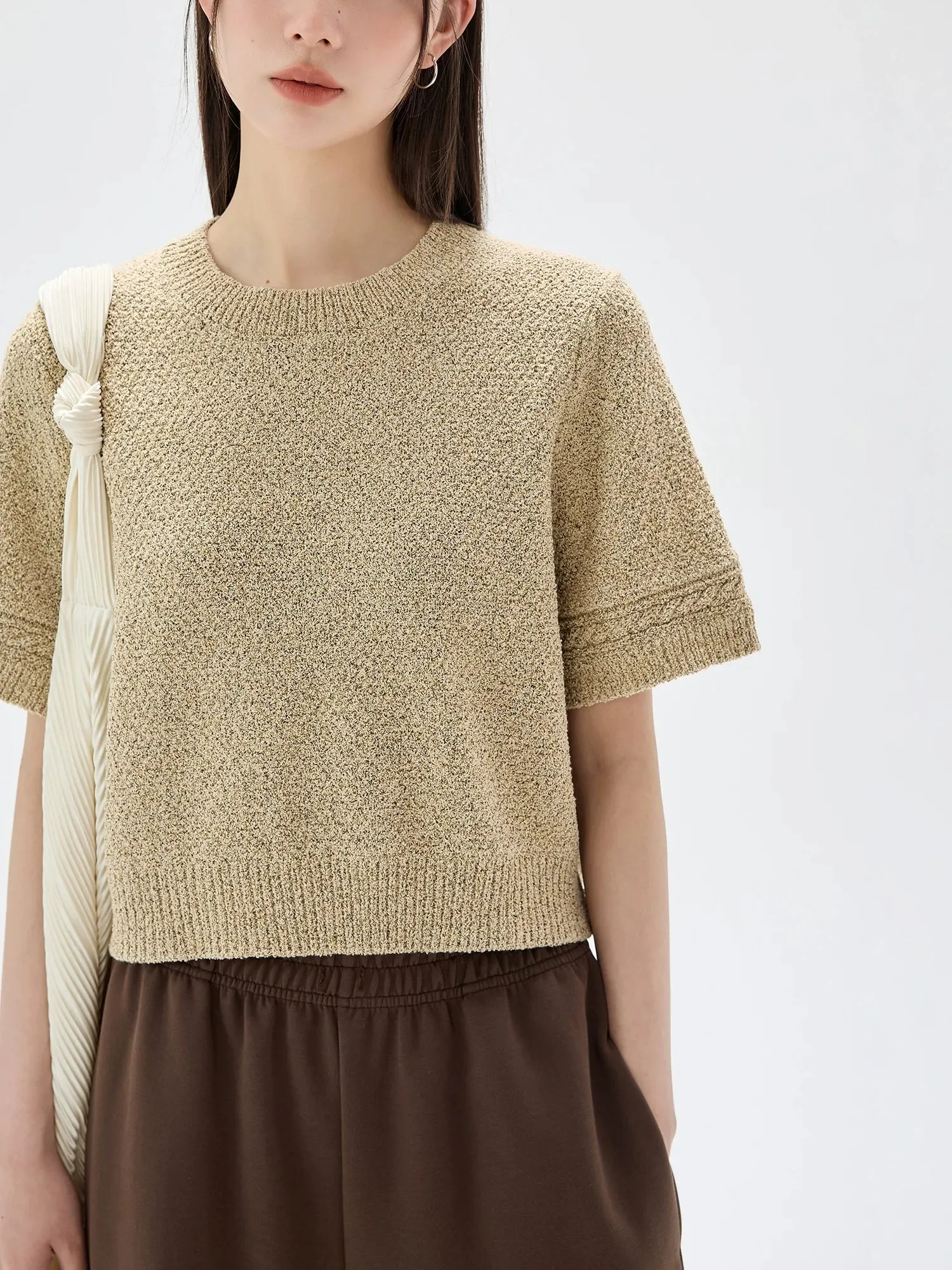 Textured Knit Short-Sleeve Cardigan
