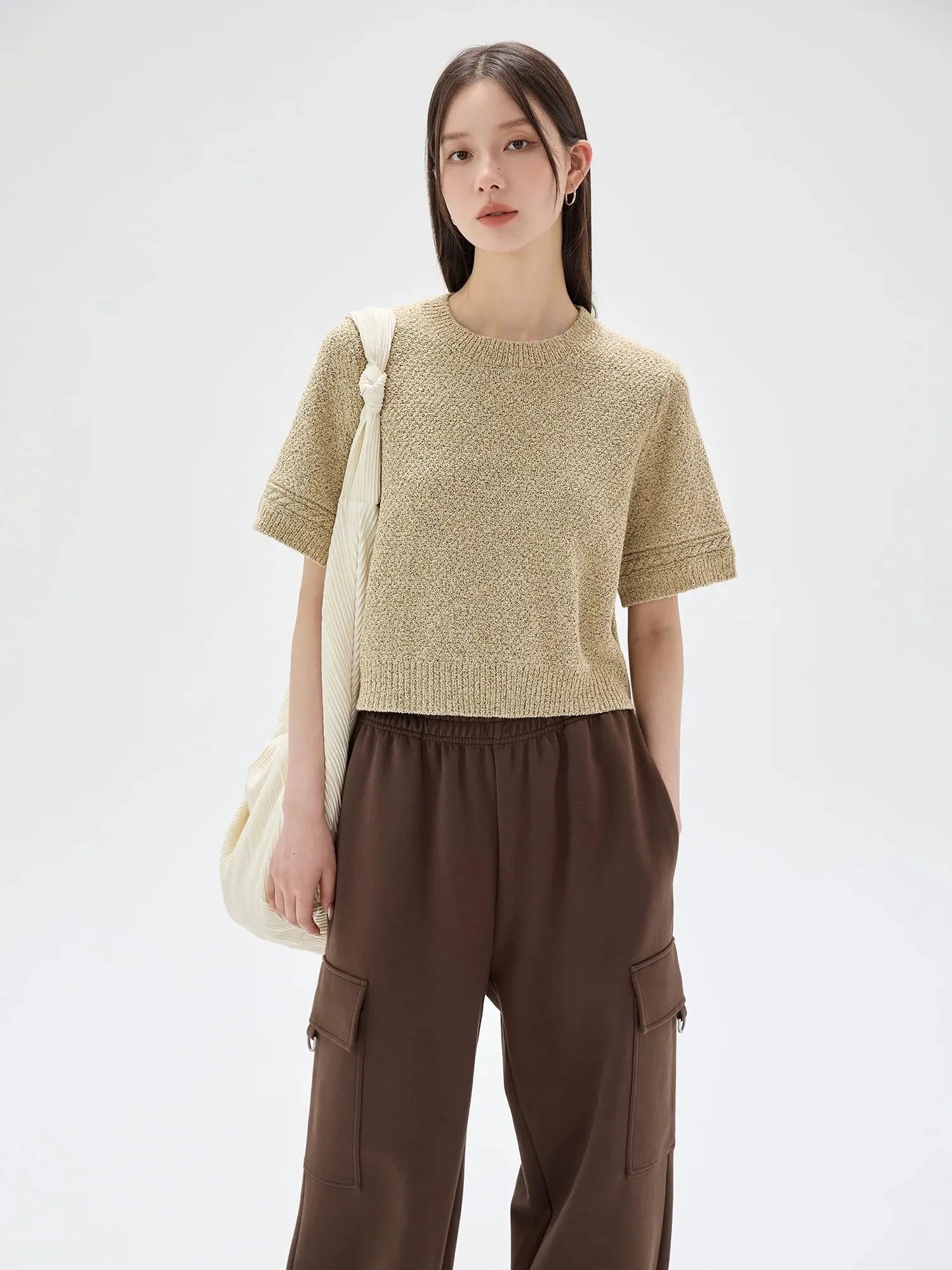 Textured Knit Short-Sleeve Cardigan