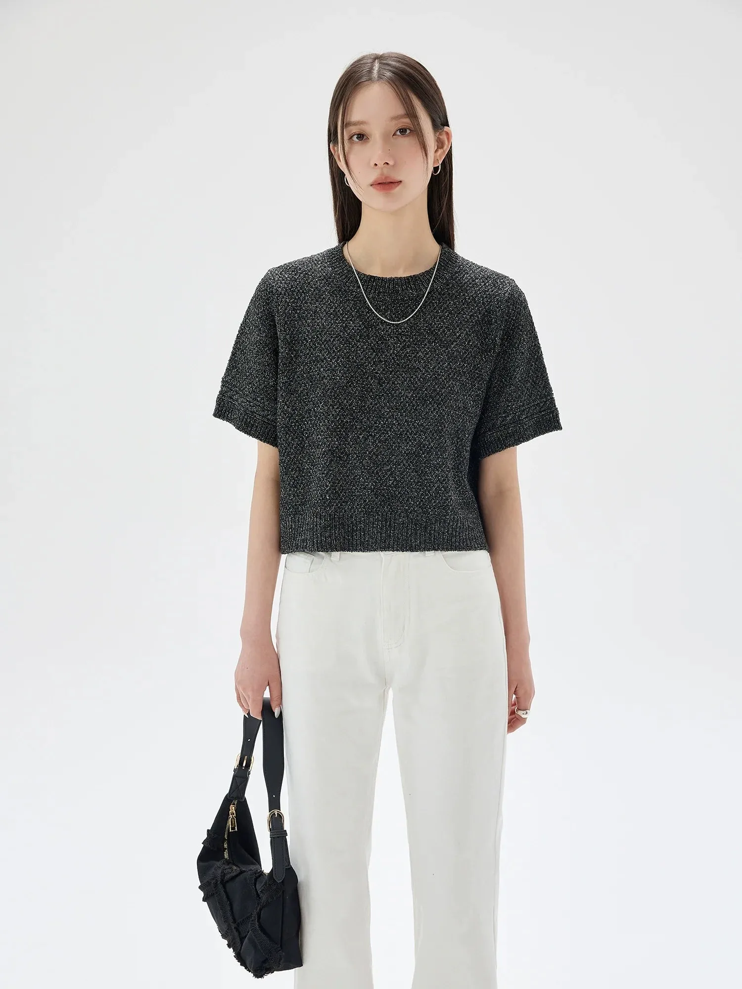 Textured Knit Short-Sleeve Cardigan