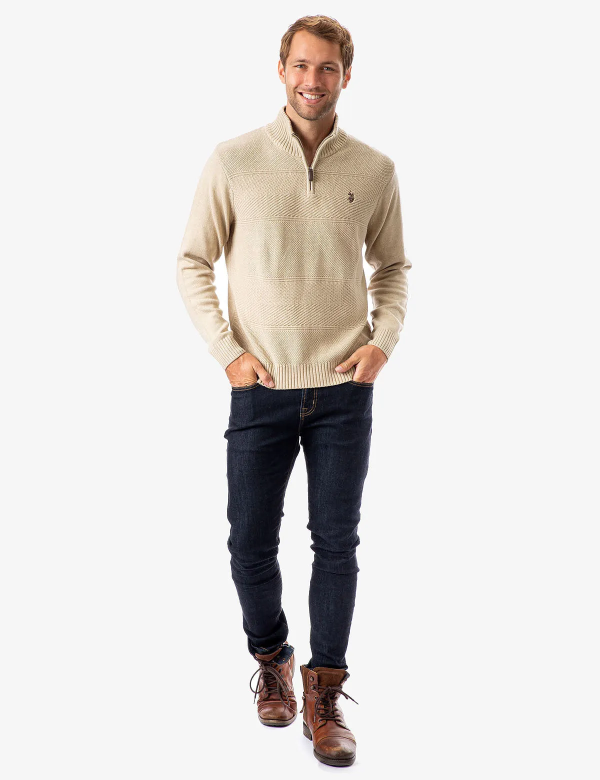 TEXTURED STRIPE 1/4 ZIP SWEATER