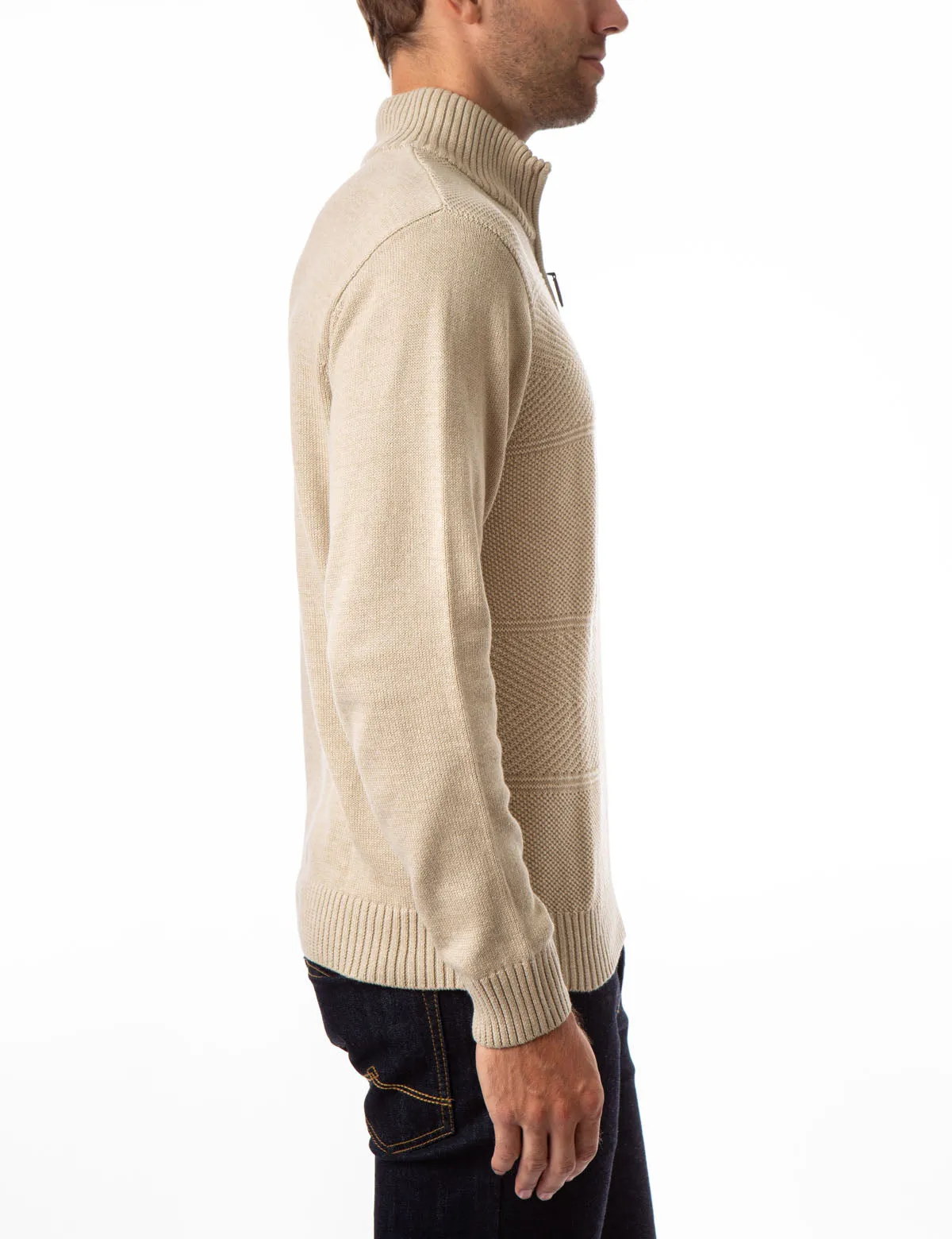 TEXTURED STRIPE 1/4 ZIP SWEATER
