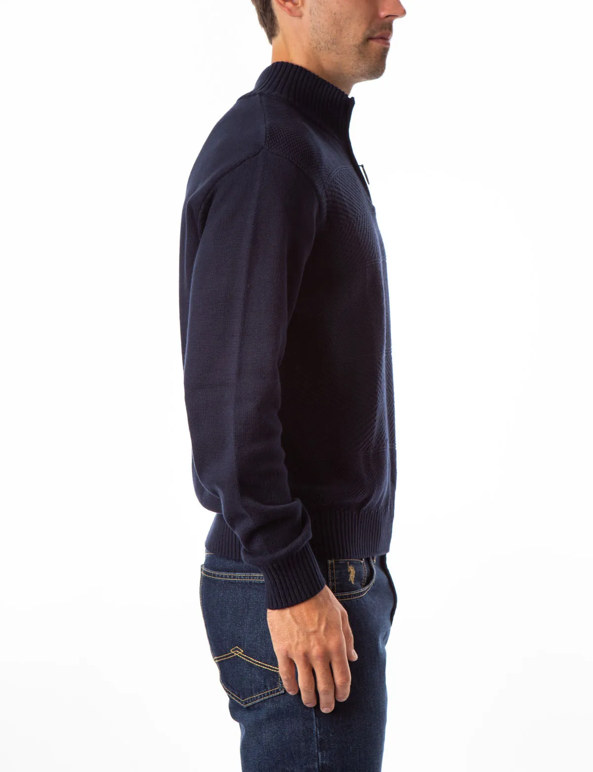 TEXTURED STRIPE 1/4 ZIP SWEATER