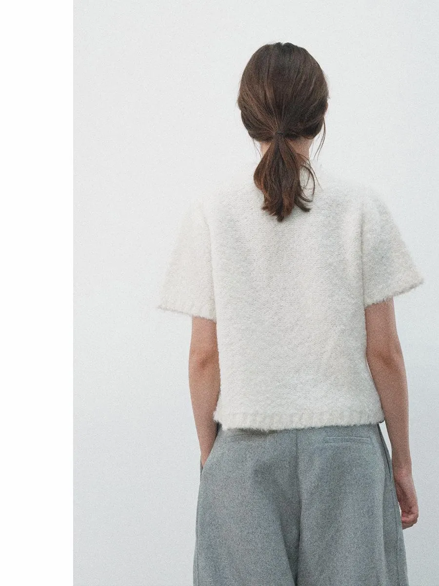 Textured Wool Short-Sleeve Sweater