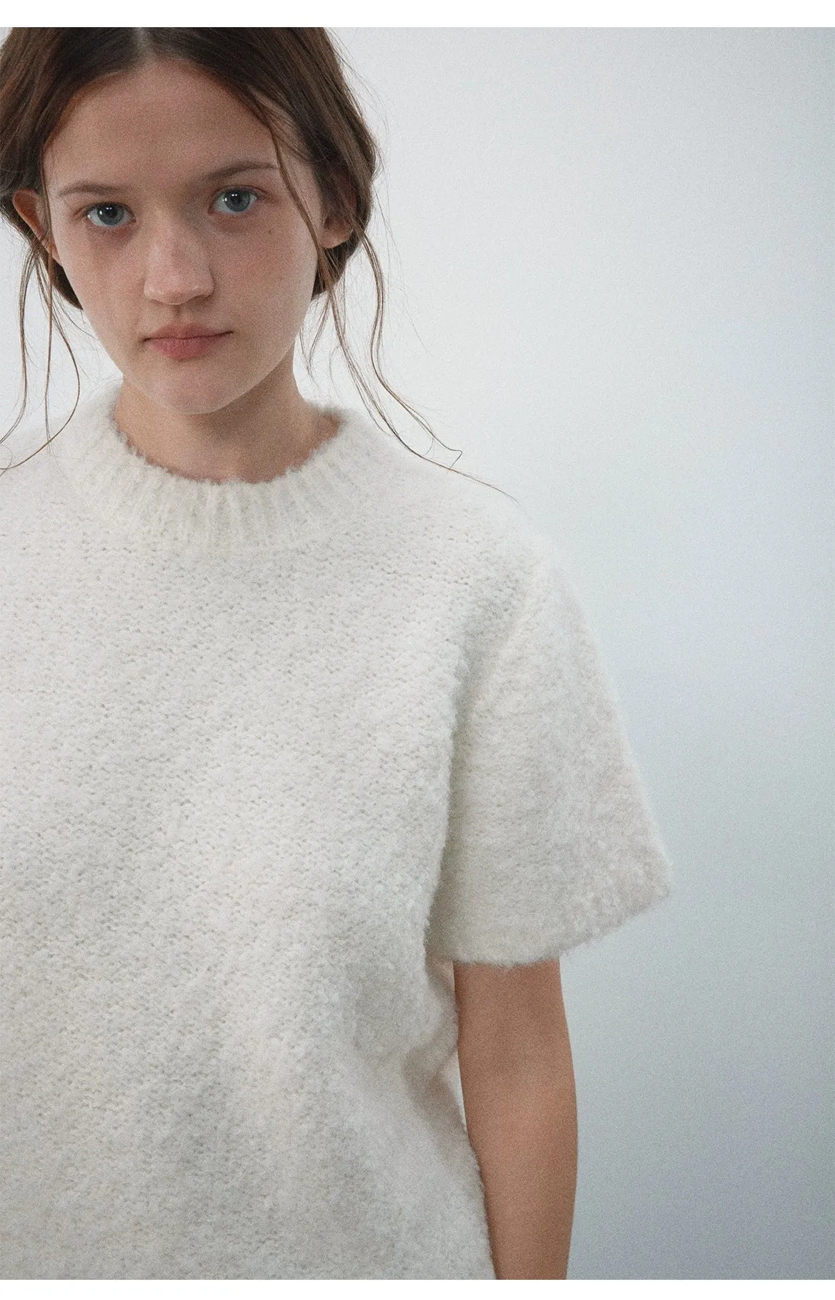 Textured Wool Short-Sleeve Sweater