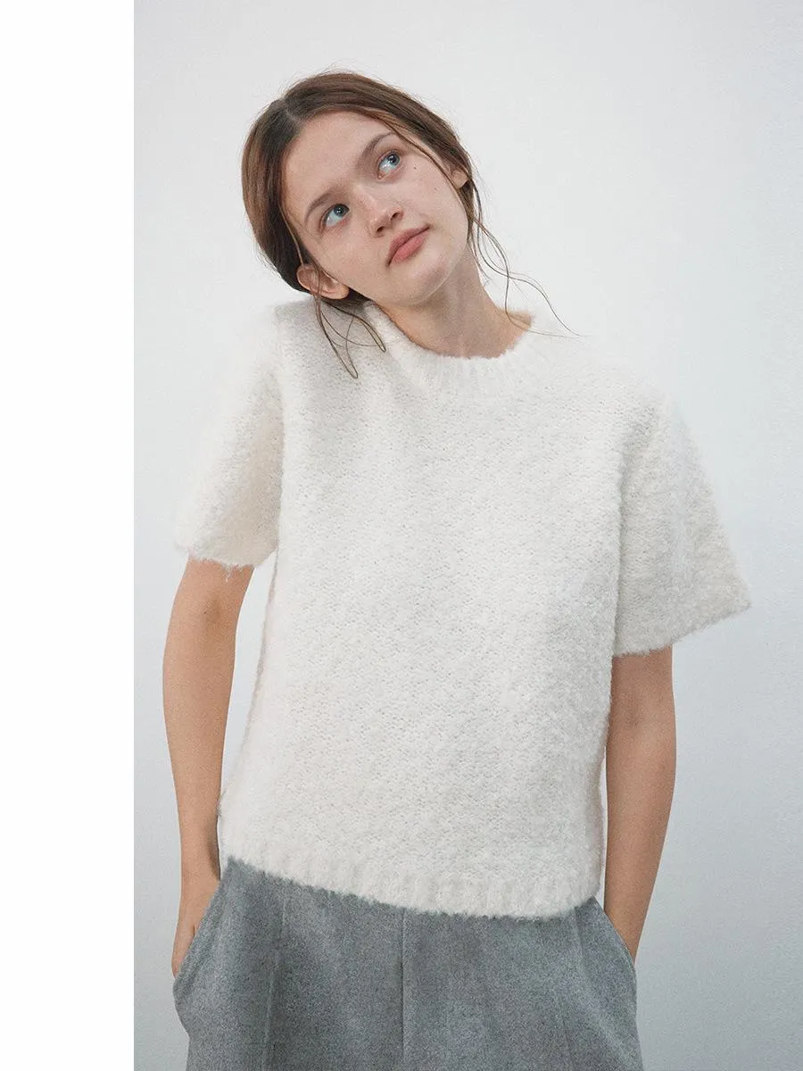 Textured Wool Short-Sleeve Sweater