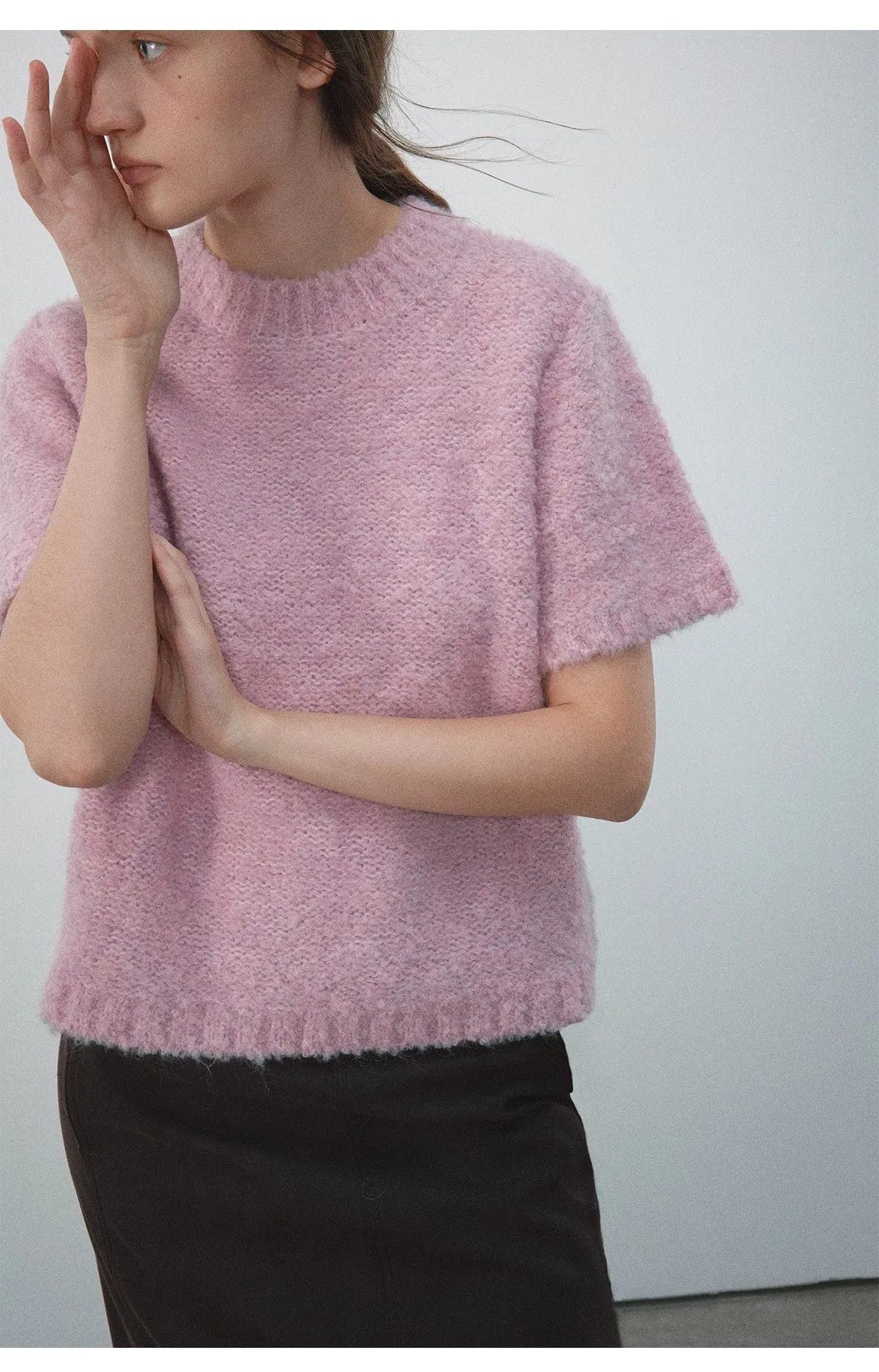 Textured Wool Short-Sleeve Sweater