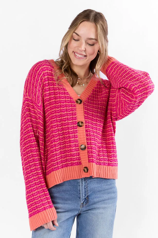 Triple Take Pink and Orange Woven Textured Knit Cardigan SALE