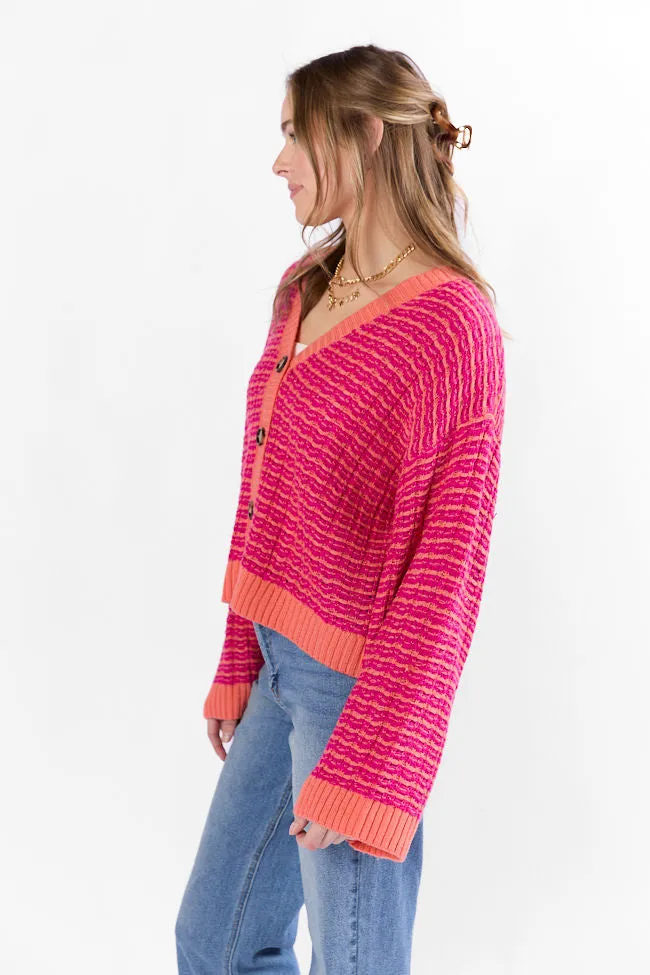 Triple Take Pink and Orange Woven Textured Knit Cardigan SALE