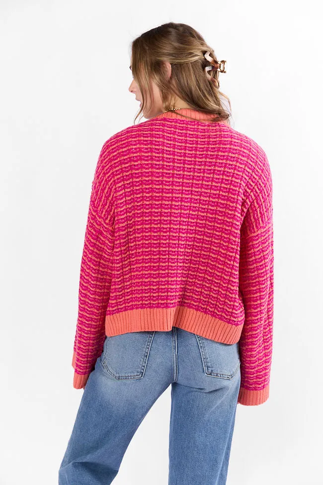 Triple Take Pink and Orange Woven Textured Knit Cardigan SALE