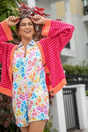 Triple Take Pink and Orange Woven Textured Knit Cardigan SALE