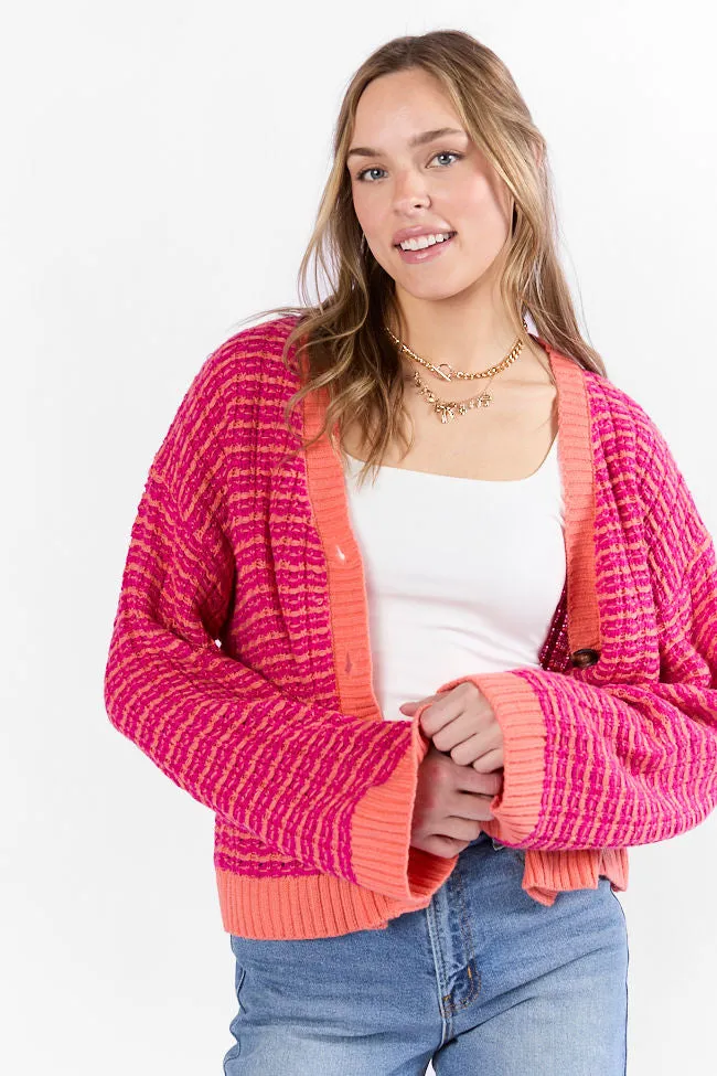 Triple Take Pink and Orange Woven Textured Knit Cardigan SALE