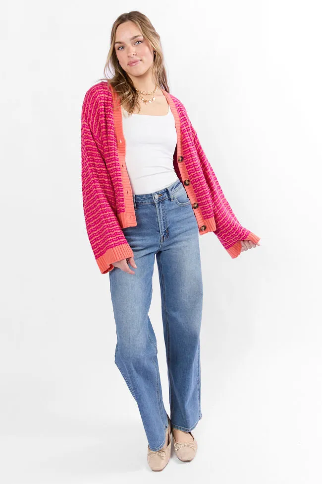 Triple Take Pink and Orange Woven Textured Knit Cardigan SALE