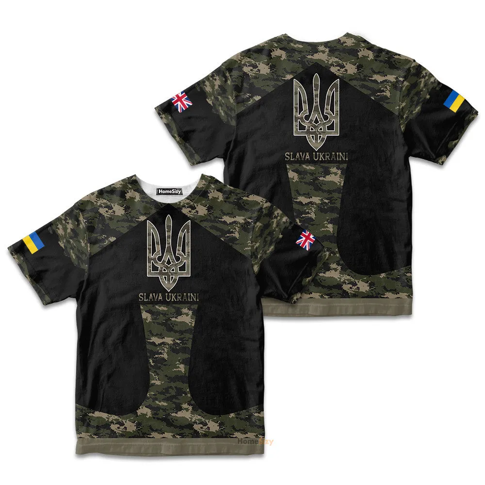 UK Stand With Ukraine Slava Ukraini Camo Kid Tshirt QT305874Hc
