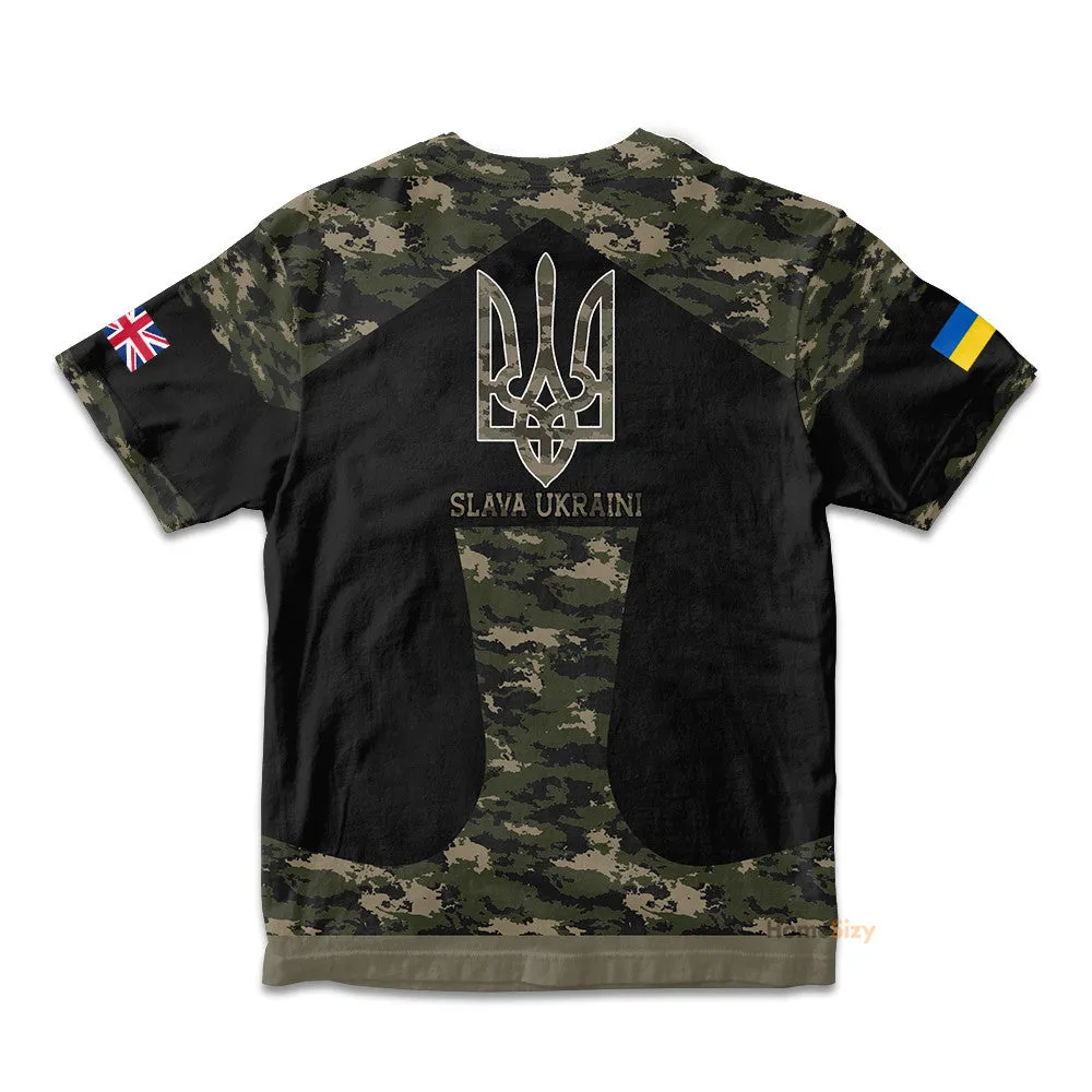 UK Stand With Ukraine Slava Ukraini Camo Kid Tshirt QT305874Hc