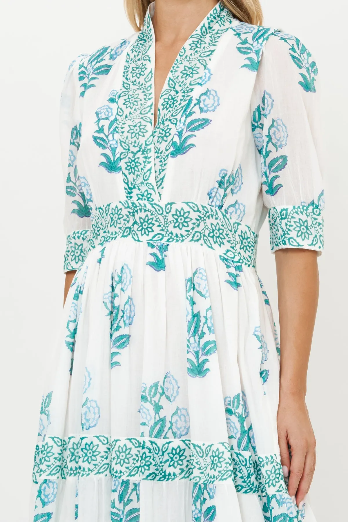 V-neck Cuffed Maxi in Salvia Green by Oliphant