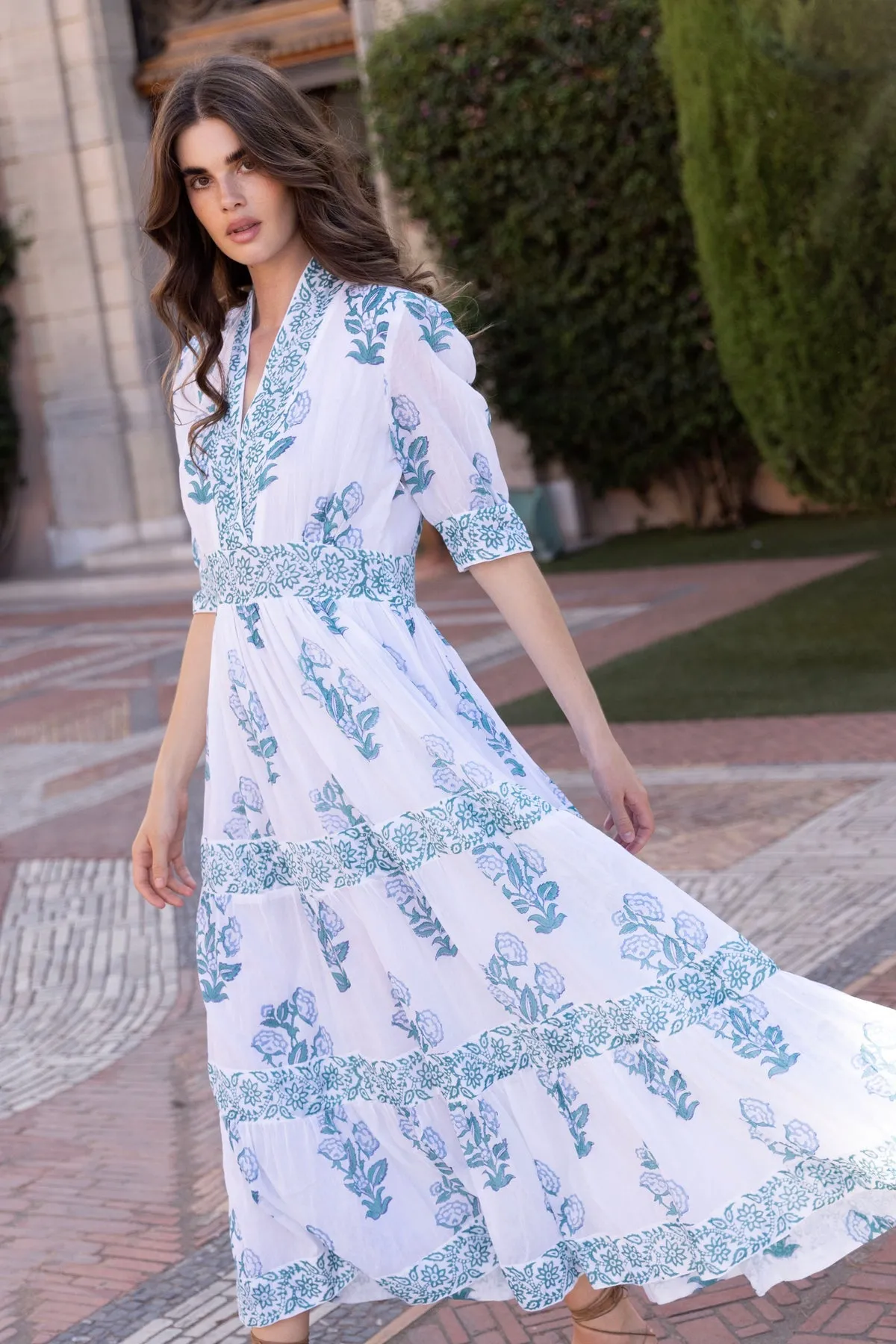 V-neck Cuffed Maxi in Salvia Green by Oliphant