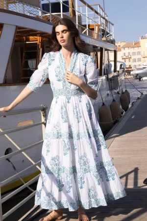 V-neck Cuffed Maxi in Salvia Green by Oliphant