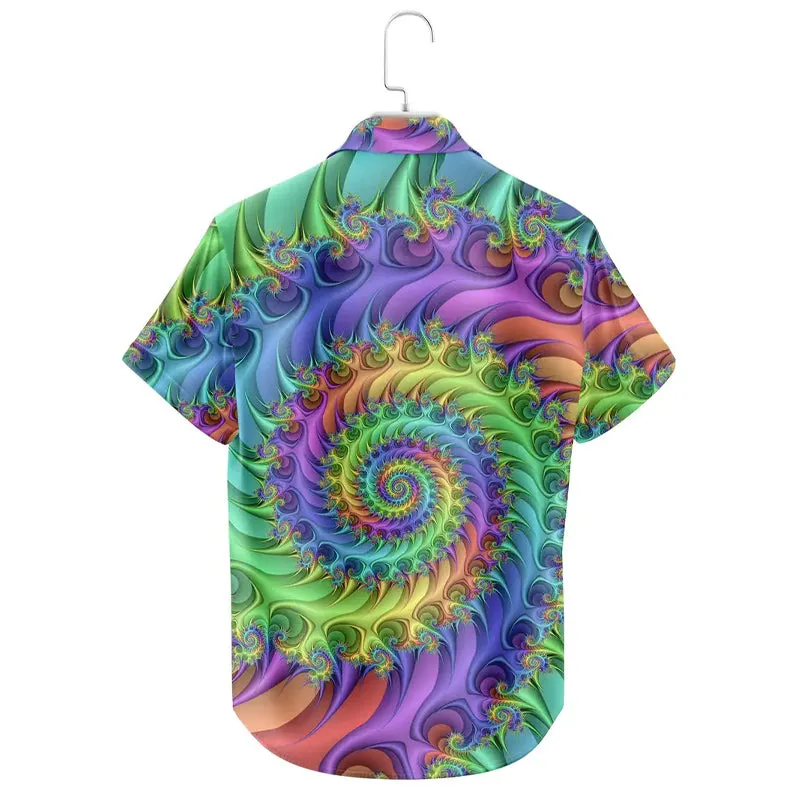Vibrant Colorful Swirl Gradient Floral Print Short Sleeve Shirt
