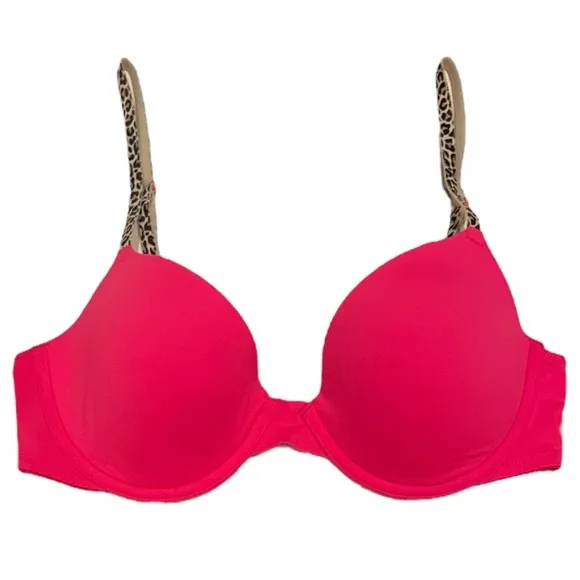 Victoria’s Secret PINK Where Everywhere Demi Bra Pink &amp; Leopard Animal Print 34C