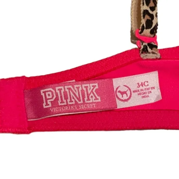 Victoria’s Secret PINK Where Everywhere Demi Bra Pink &amp; Leopard Animal Print 34C