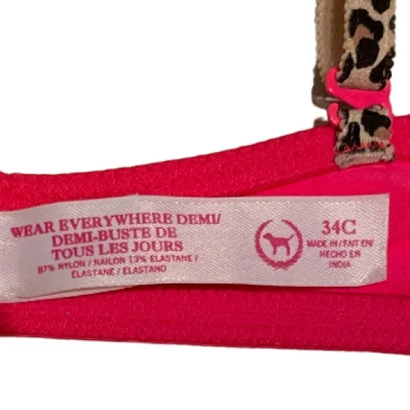 Victoria’s Secret PINK Where Everywhere Demi Bra Pink &amp; Leopard Animal Print 34C