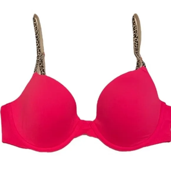 Victoria’s Secret PINK Where Everywhere Demi Bra Pink &amp; Leopard Animal Print 34C
