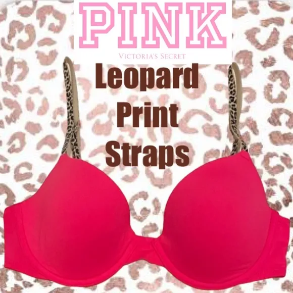Victoria’s Secret PINK Where Everywhere Demi Bra Pink &amp; Leopard Animal Print 34C