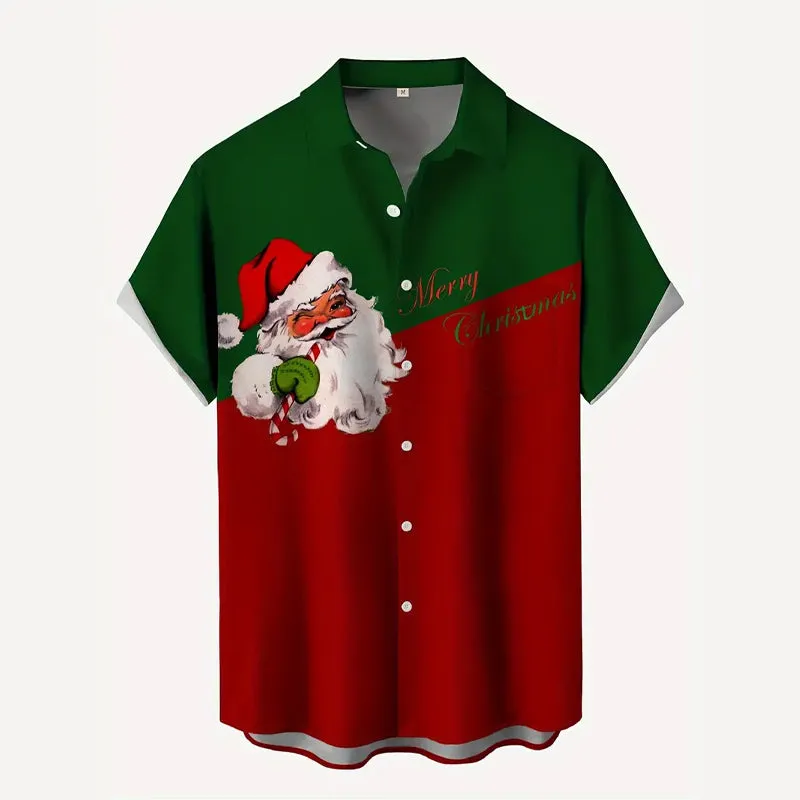 Vintage Christmas Santa Claus Print Shirt