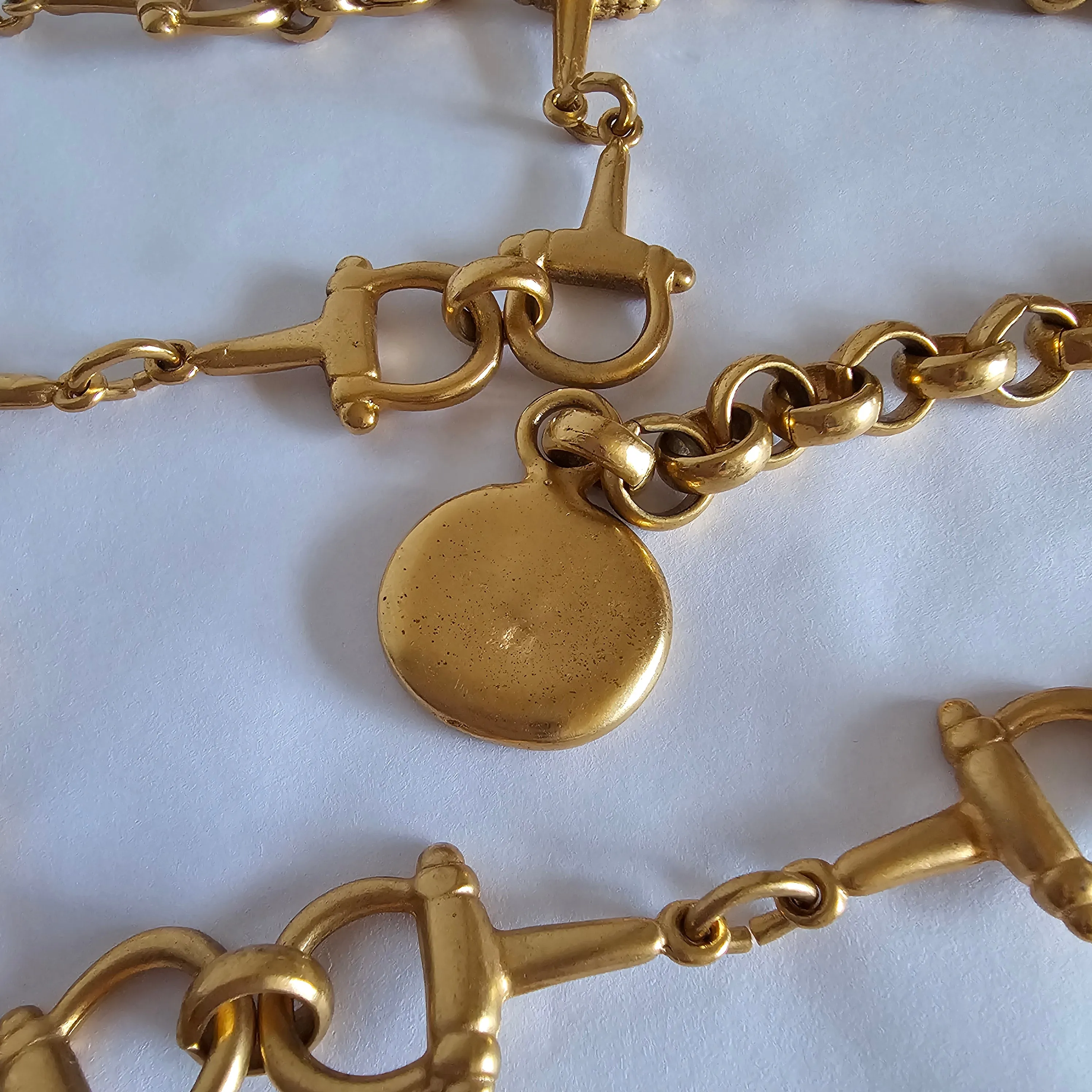 Vintage Gold-Tone Horsebit Chain Belt with Medallion Drop