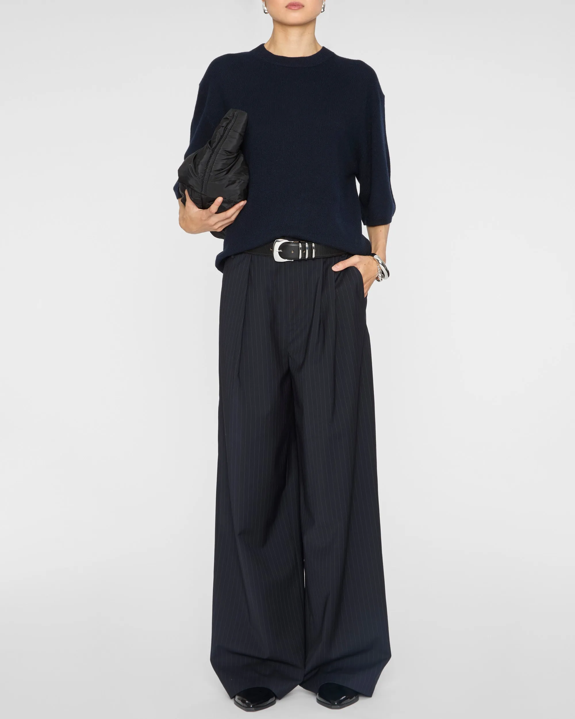 Washable Cashmere Oversized Easy T in Navy