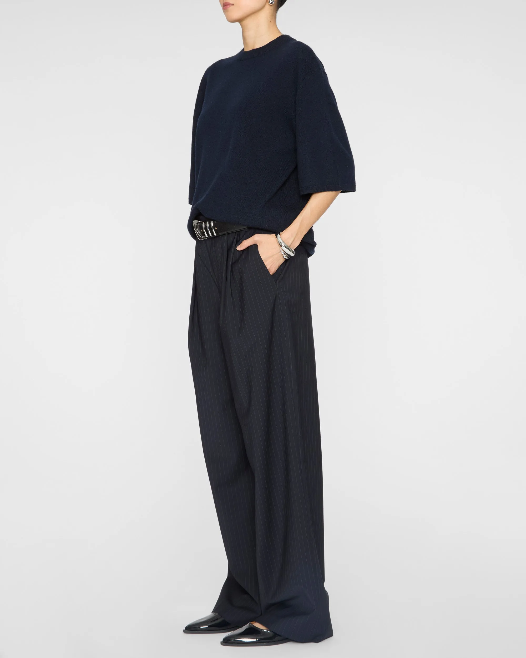 Washable Cashmere Oversized Easy T in Navy