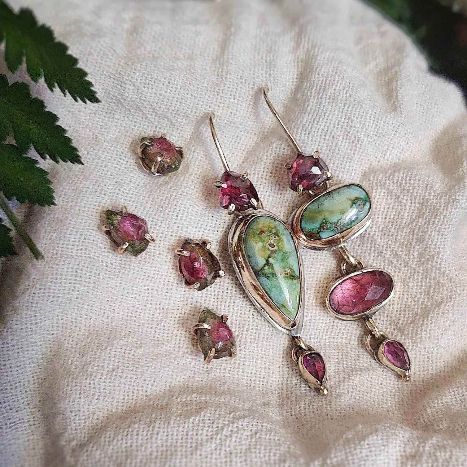 WATERMELON TOURMALINE - MISMATCHED STUD - Earrings