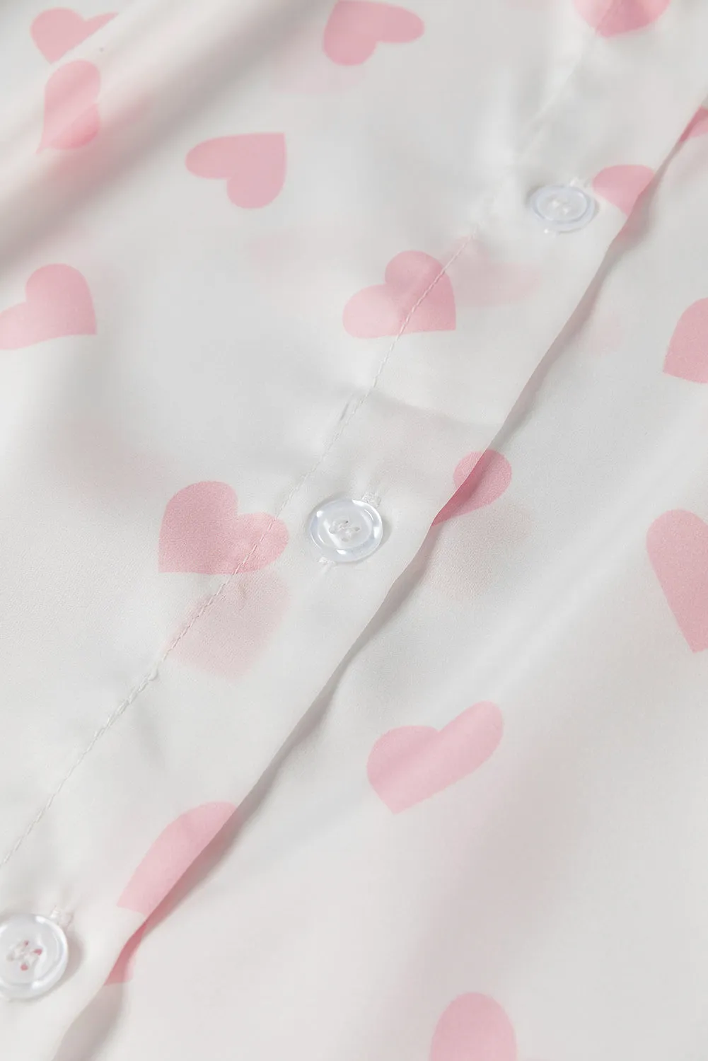 White Love Heart Print Drop Shoulder Puff Sleeve Shirt