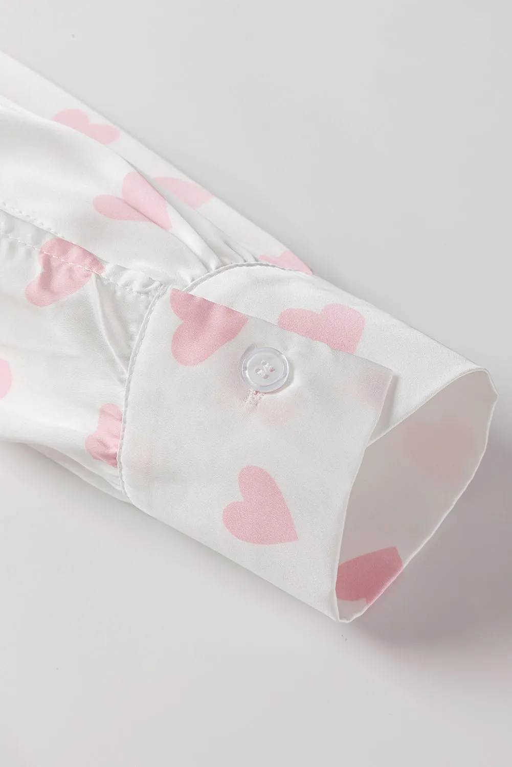 White Love Heart Print Drop Shoulder Puff Sleeve Shirt