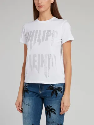 White Studded Logo Crewneck T-Shirt