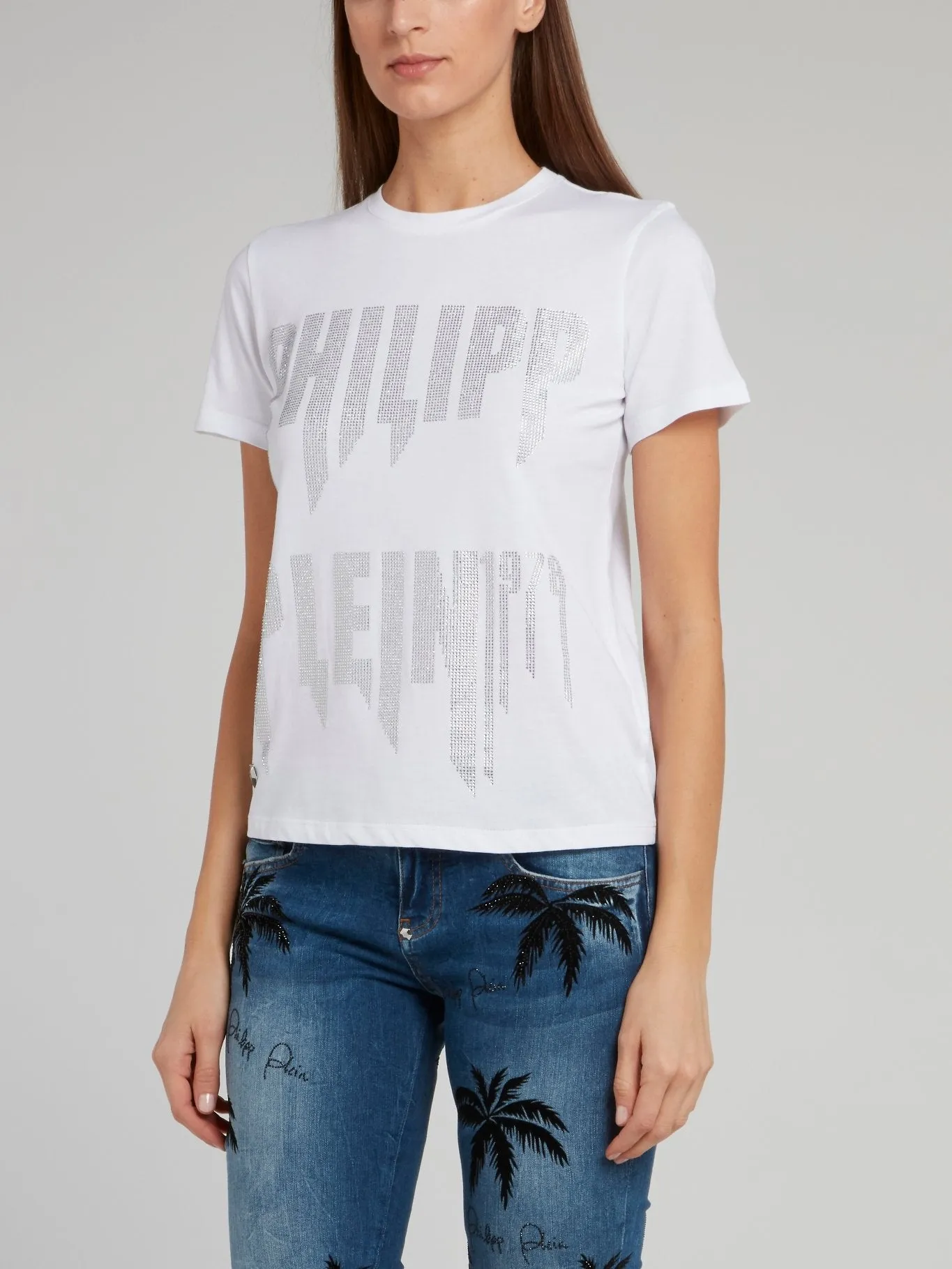 White Studded Logo Crewneck T-Shirt