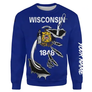 WI Wisconsin Flag Fishing Fish Hook Custom All over print Sweatshirt personalized Patriotic fishing gifts  - HPW324