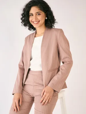 Witty Striped Clean Front Blazer-Cedar/White