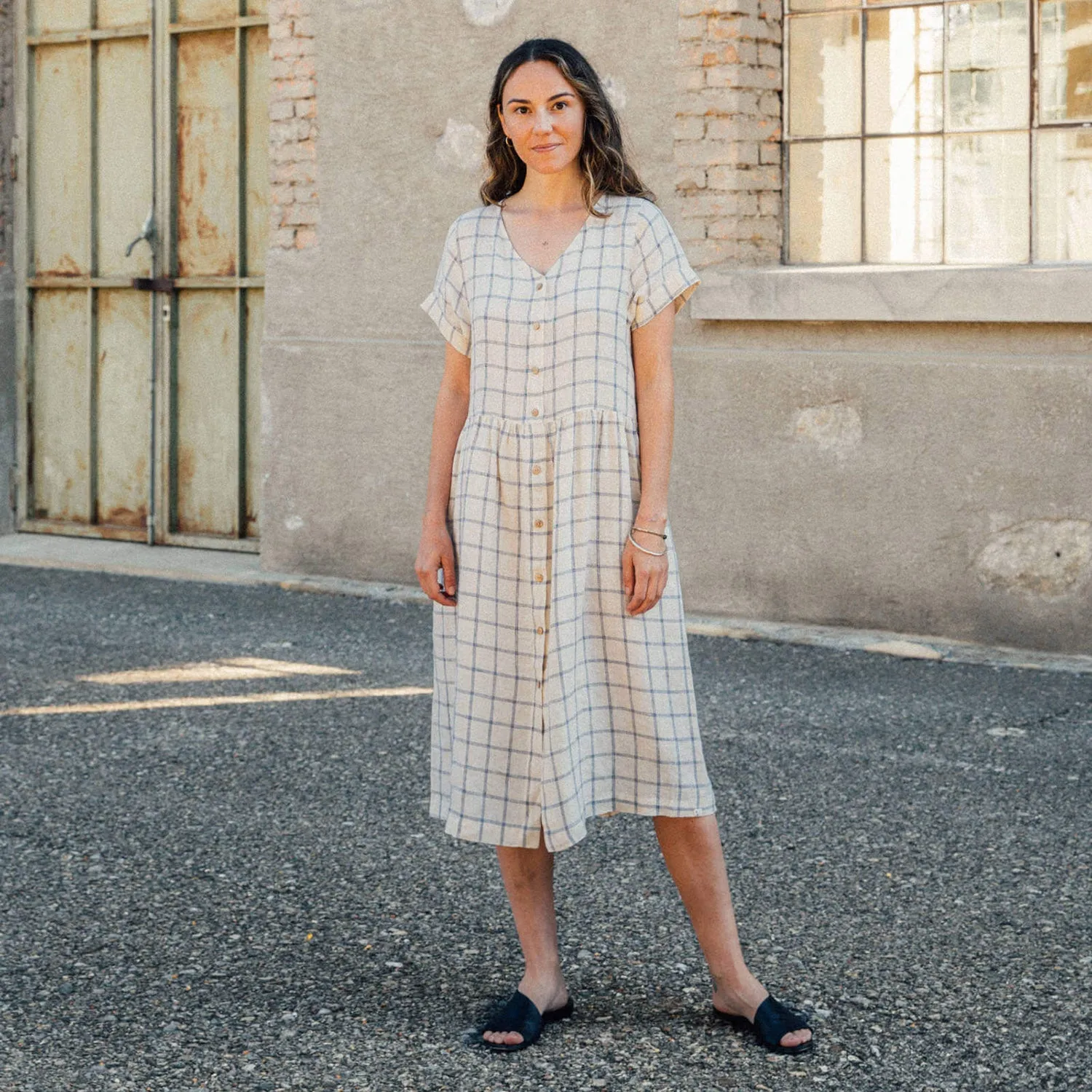 Women's Linen Midi Dress - Blue Net