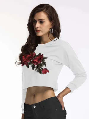Women's Tops Autumn T-Shirt Round Neck Long Sleeve Short Embroidered Top T-Shirt