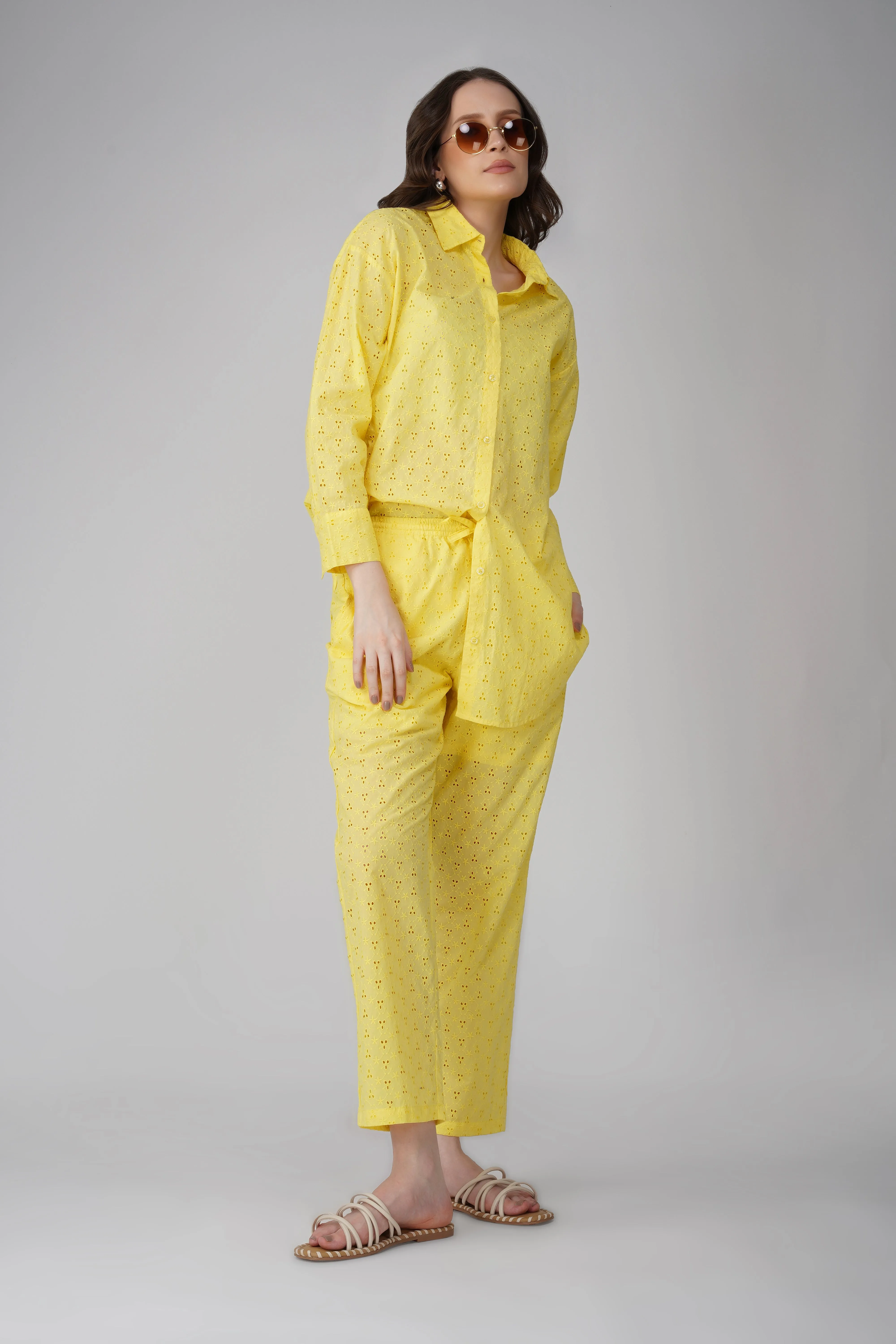 Yellow Schiffli Boyfriend Shirt