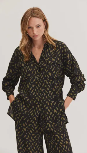 Zadie Shirt Khaki Black Geo